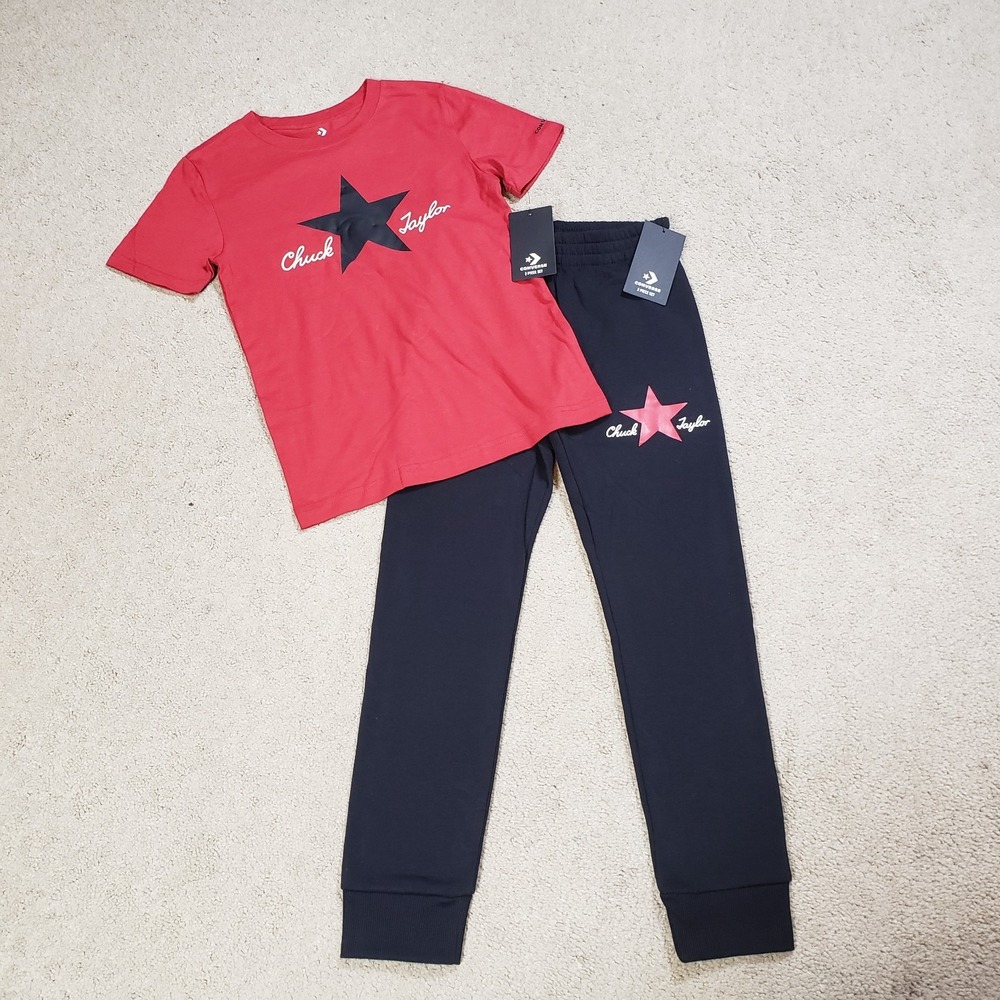 NEW Converse Boys/Kids 2 Piece‎ Outfit T-Shirt & Joggers Pants Sz S Chuck Taylor